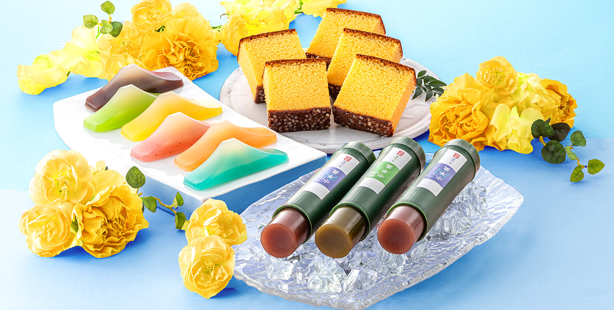 お中元ギフト カステラ ようかん わ菓子 富士　竹筒 長崎心泉堂