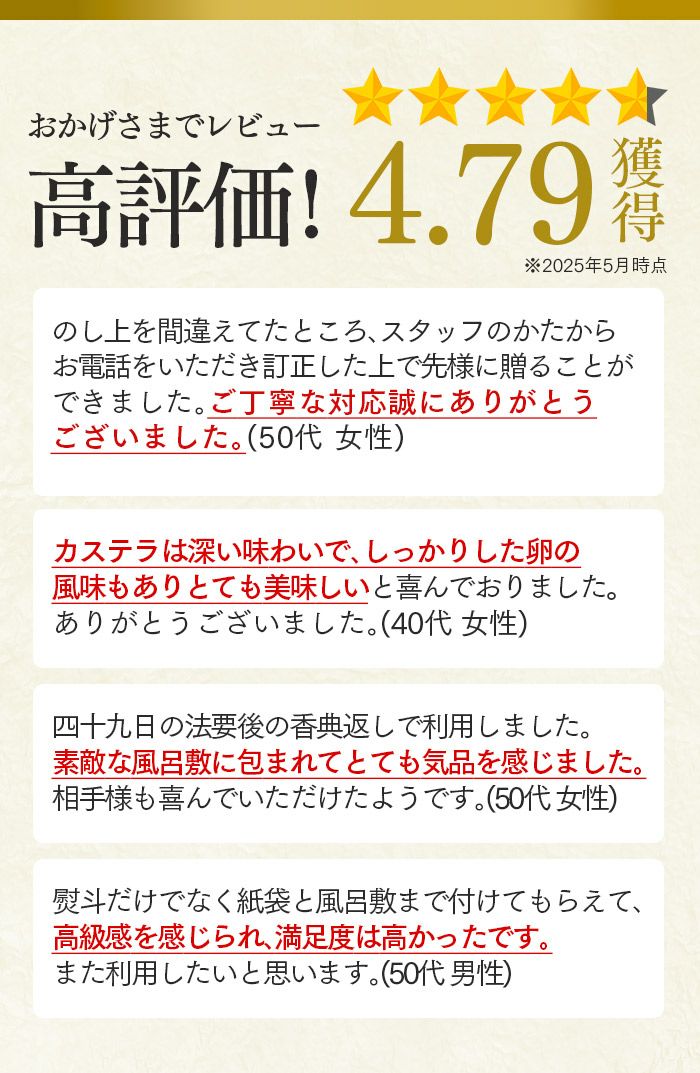 香典返し　カステラ　最中　のし　仏事